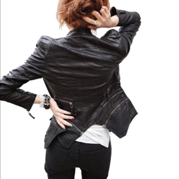 Studded Shoulder Pads Spliced Snake Double Lapels Zipper Dovetail Faux Leather - Picture 3 of 6